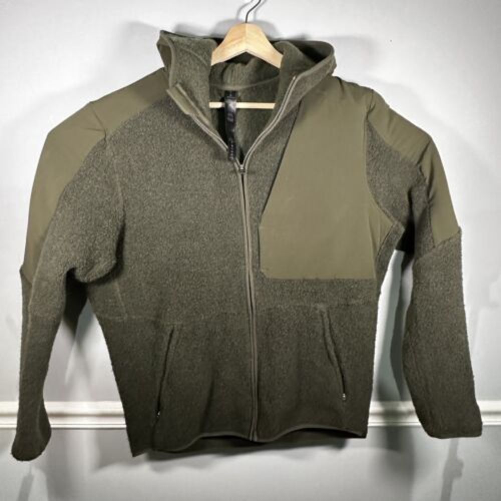 Mens Lululemon Tundra Trek Wool Olive Green Full Zip‎ Hooded Jacket Size XL EUC